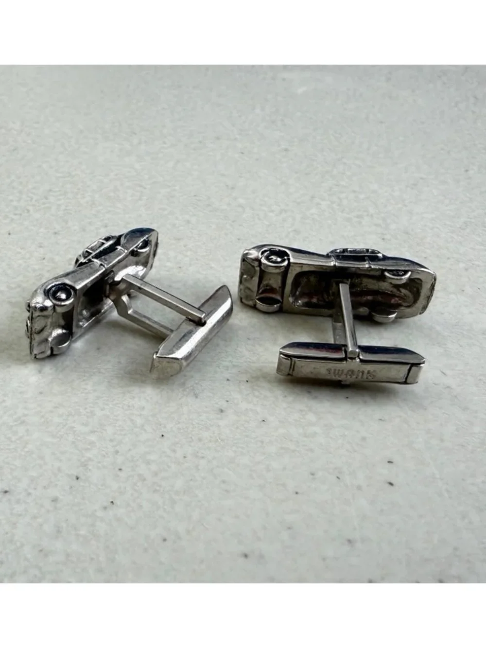 Vintage SWANK Car Cuff Links 1960s Silver Tone Metal Automobile Cufflinks